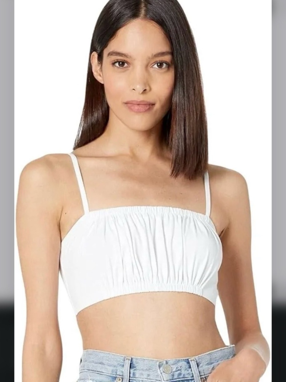 SUSANA MONACO Women's Gathered Crop String Top Large White Sugar